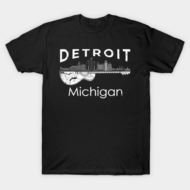 Detroit Souvenir Men Michigan Gift Music Electric Guitar T-Shirt by PomegranatePower